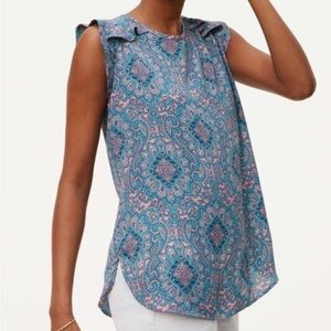 LOFT Floral Medallion Flutter Shoulder Top Size Medium